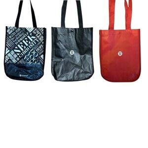 Lululemon Bundle of 3 Red Black Small Reusable Gift Shopping Tote Bags